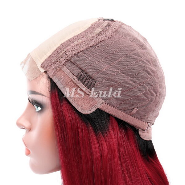 Black Root 1b/red/1b Ombre Color Straight BOB Lace Closure Wig - Image 8